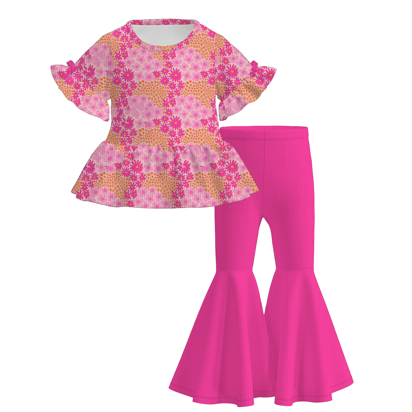 (Pre Order)Girls Easter Print Ruffle Ribbed Fabric Outfit Set