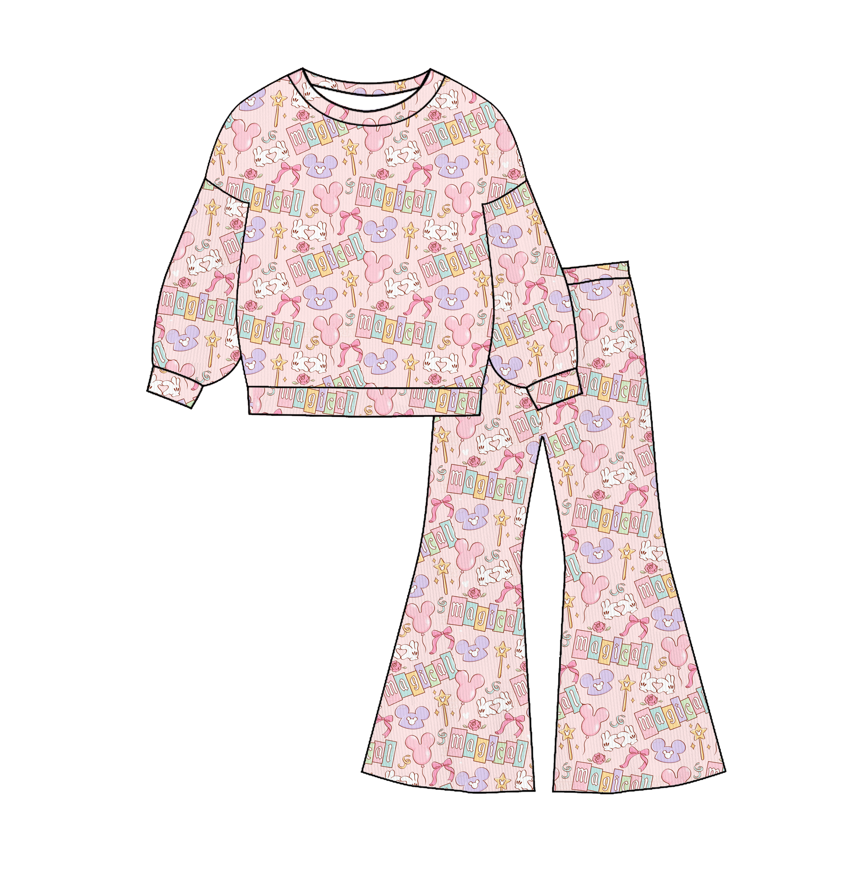 (Pre Order)Girls Spring&Summer Cartoon Print Twill Sweatshirt Suit