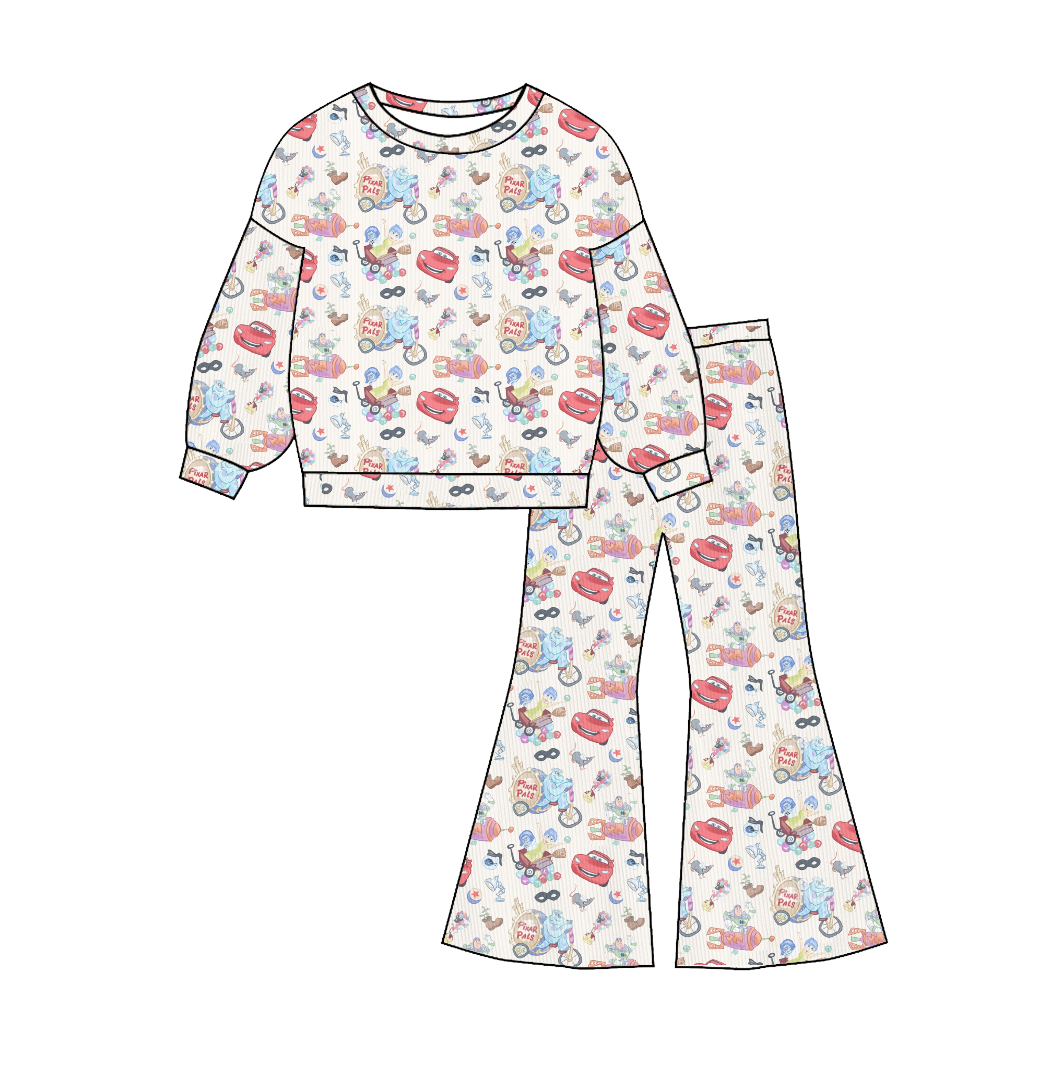 (Pre Order)Girls Spring&Summer Cartoon Print Twill Sweatshirt Suit