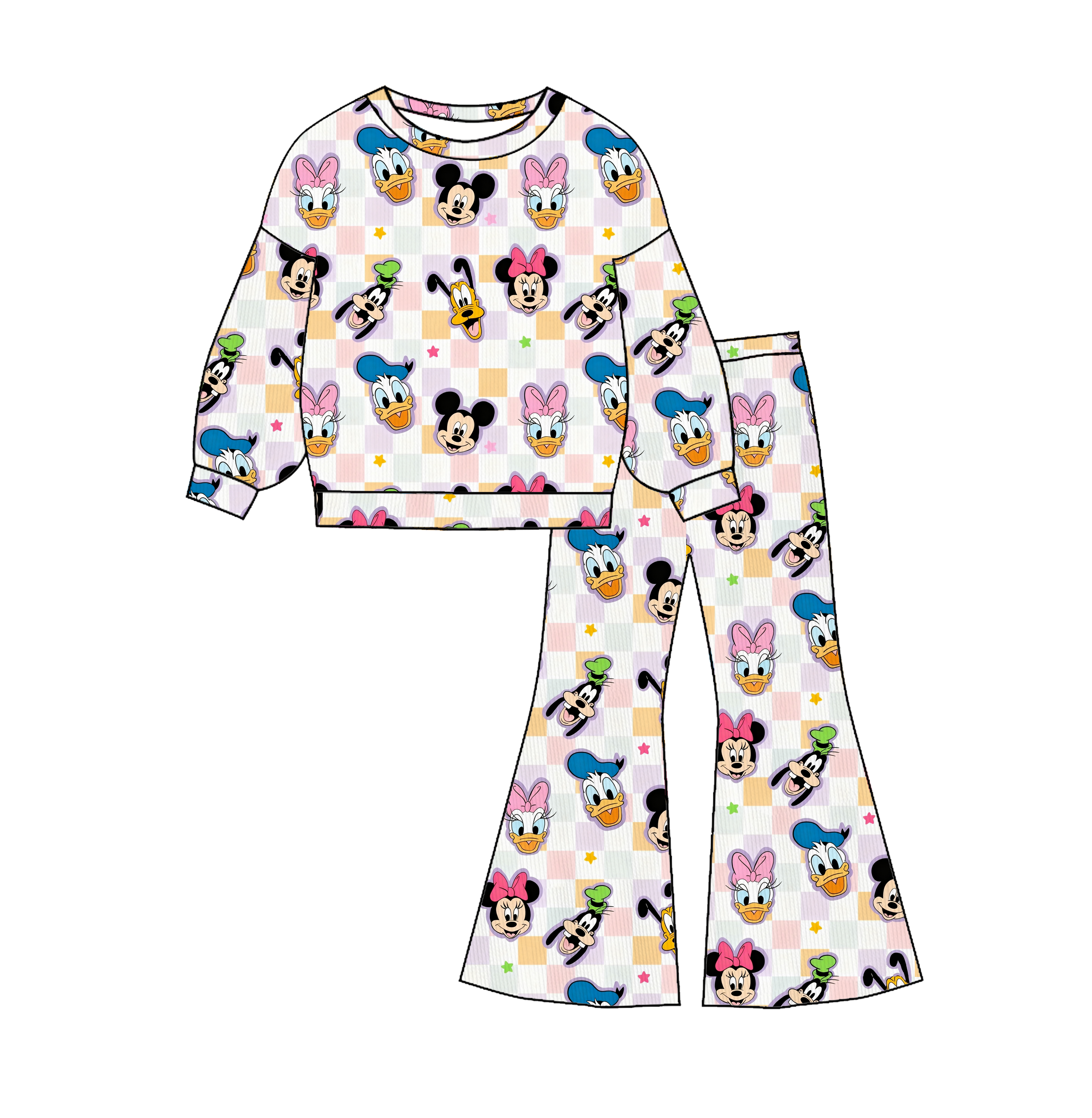 (Pre Order)Girls Spring&Summer Cartoon Print Twill Sweatshirt Suit