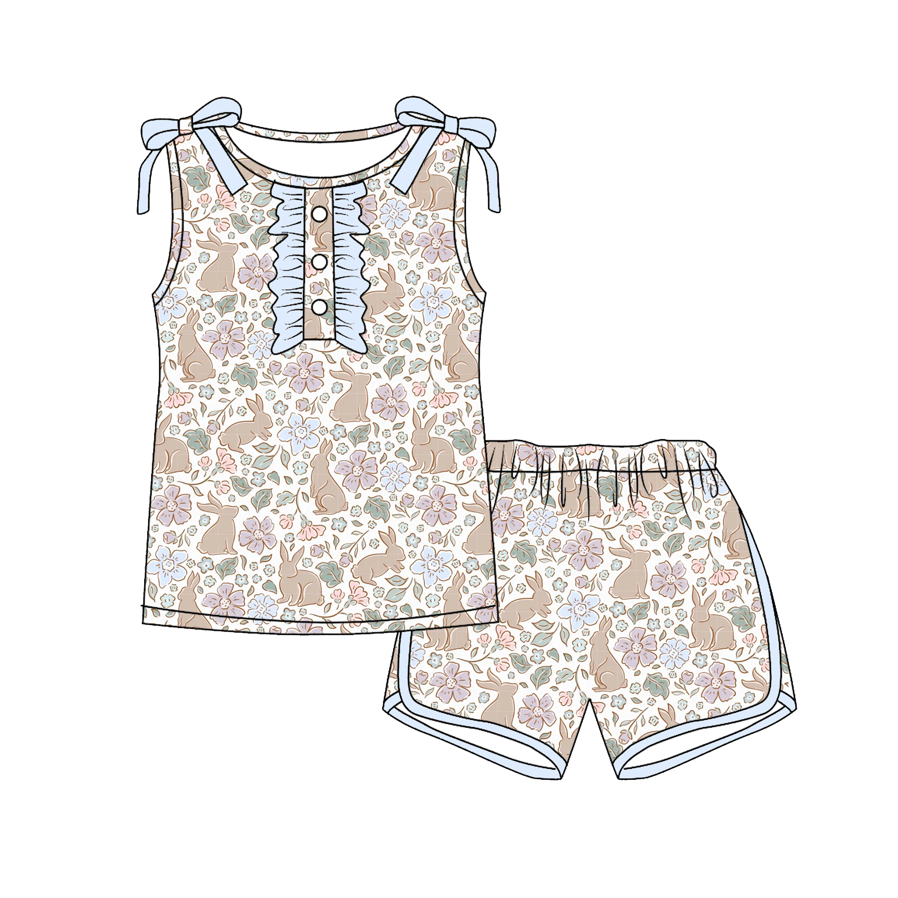 (Pre Order)Girls Easter Bunny Print Shorts Set