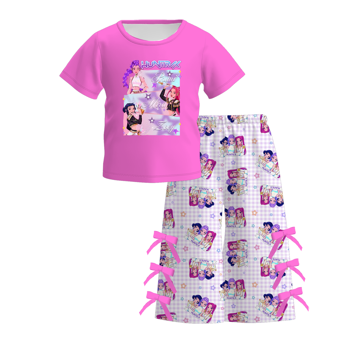 (Pre Order)Girls Spring&Summer Movie Character Print Cropped Pants Set
