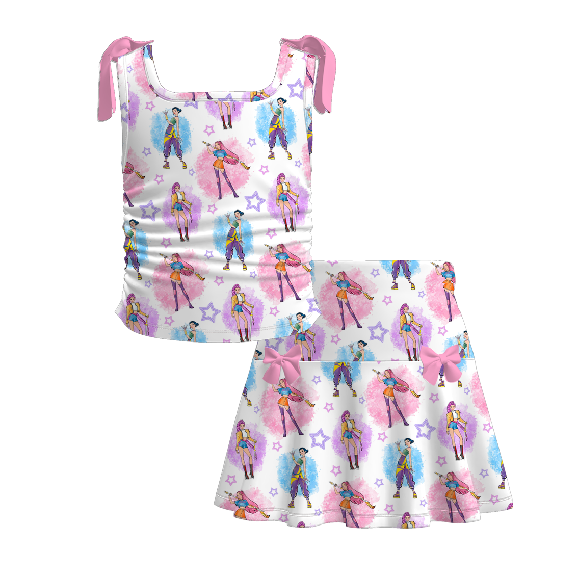 (Pre Order)Girls Spring&Summer Movie Character Print Skirt Set