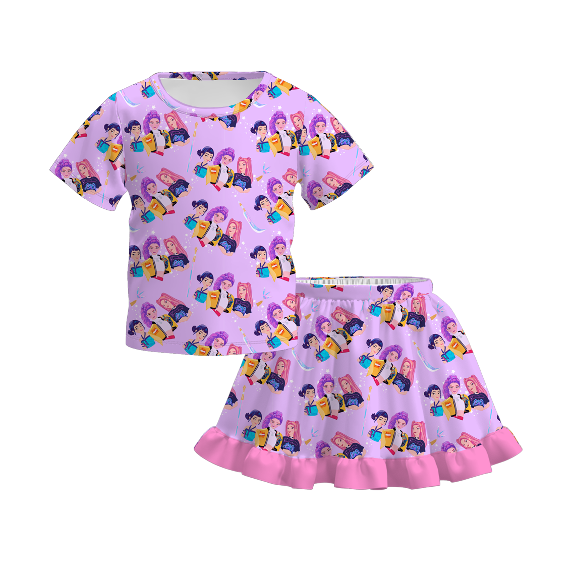 (Pre Order)Girls Spring&Summer Movie Character Print Ruffle Skirt Set