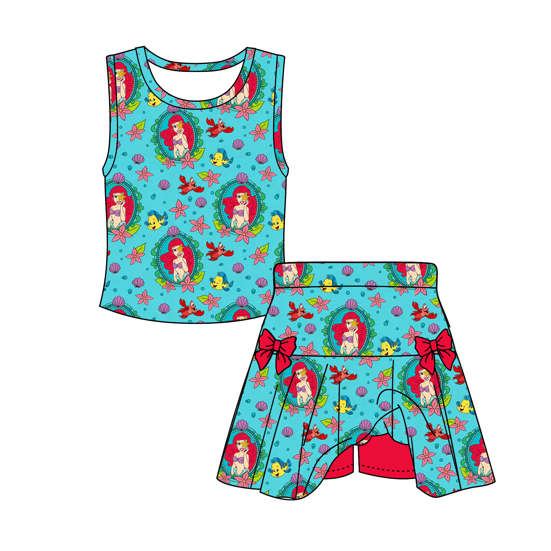 (Pre Order)Girls Spring&Summer Princess Print Skort Set