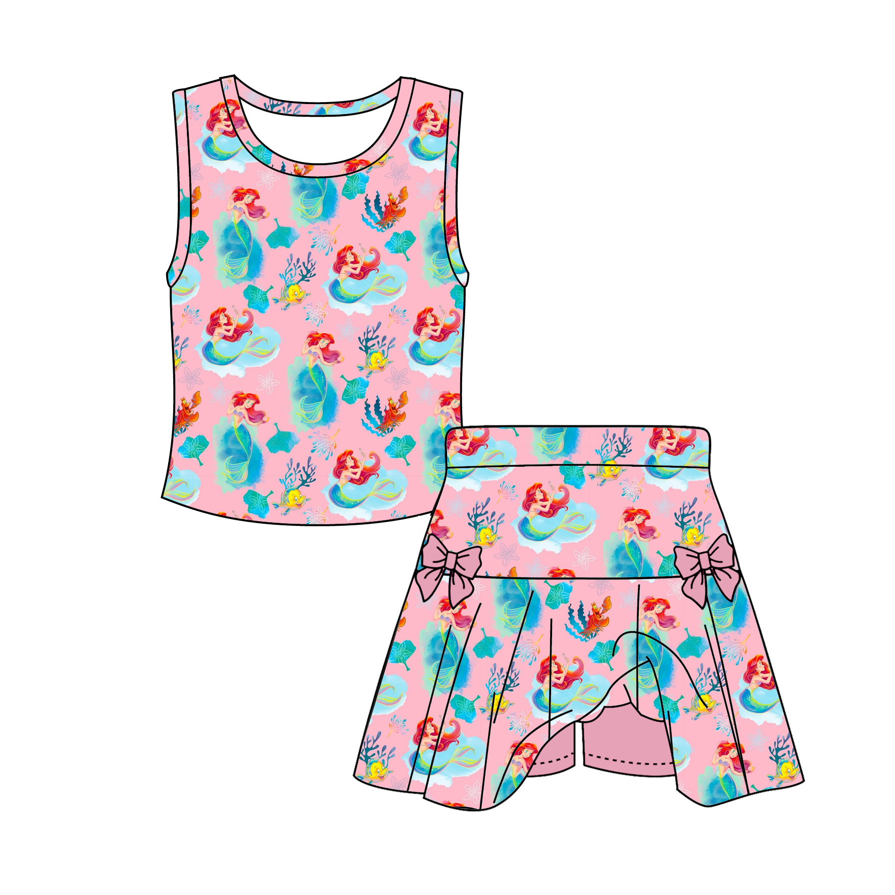 (Pre Order)Girls Spring&Summer Princess Print Skort Set