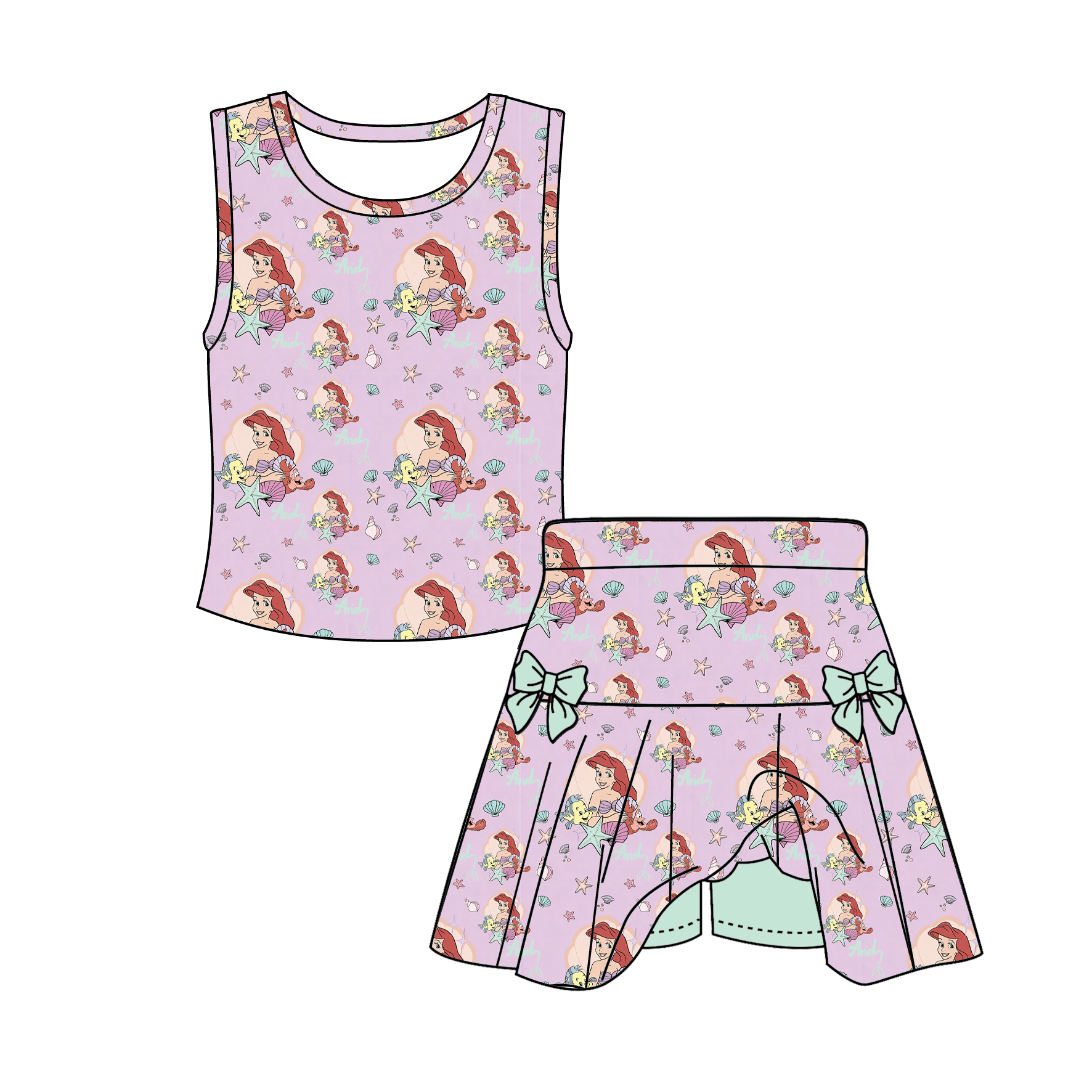 (Pre Order)Girls Spring&Summer Princess Print Skort Set