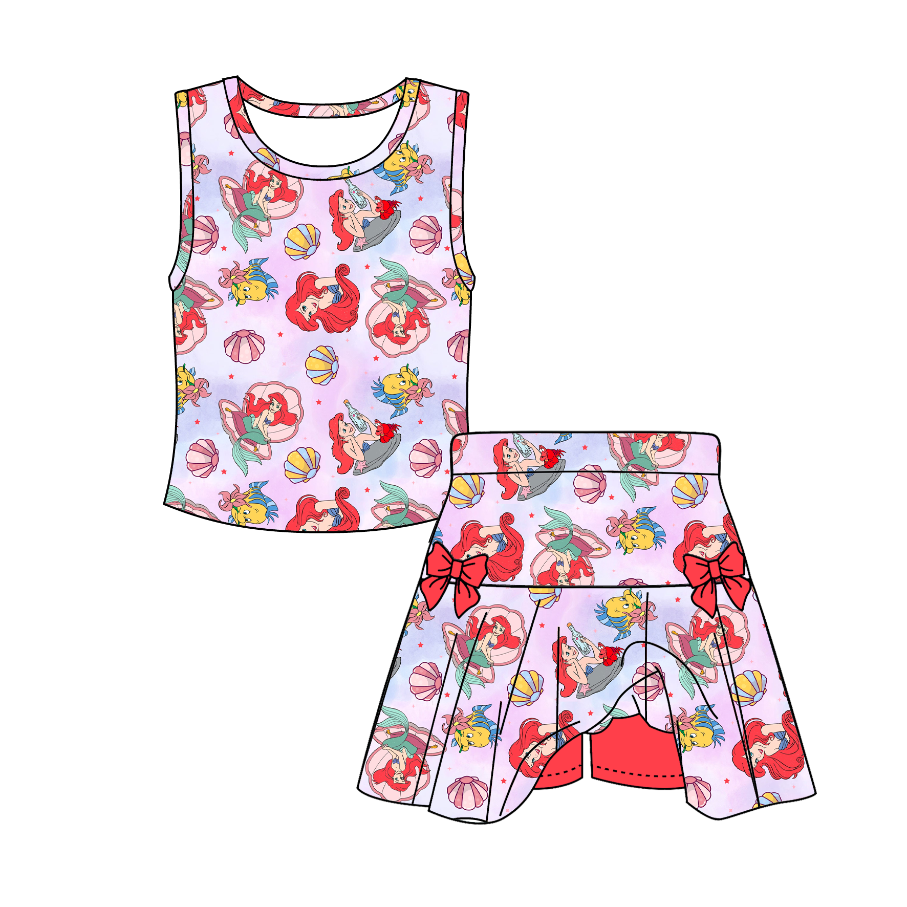(Pre Order)Girls Spring&Summer Princess Print Skort Set
