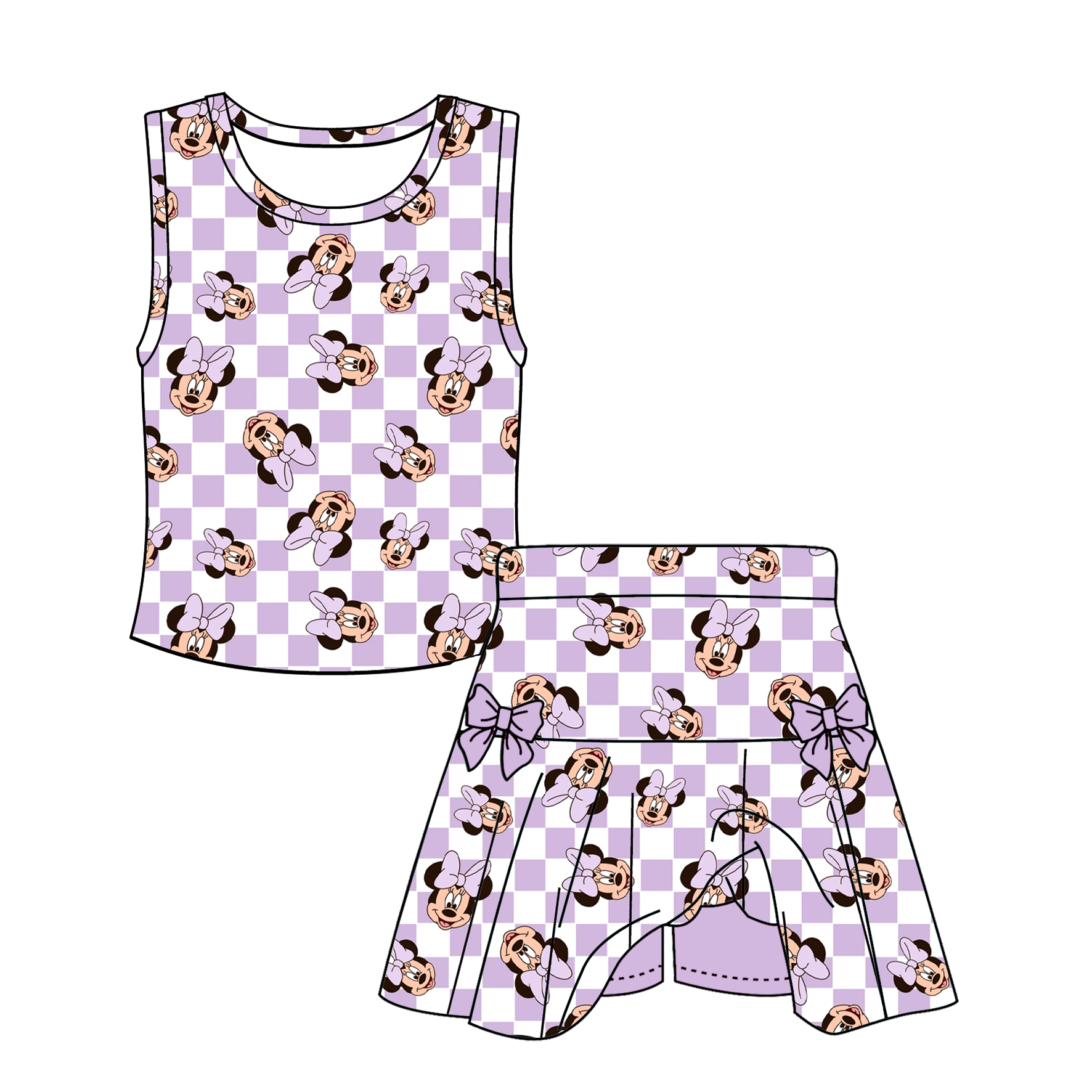 (Pre Order)Girls Spring&Summer Cartoon Print Dress&Skort Set
