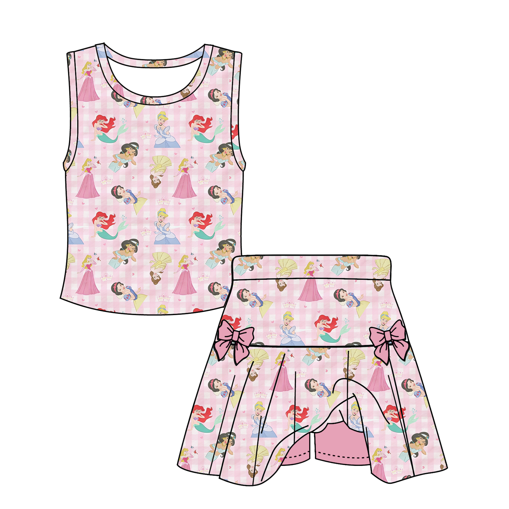 (Pre Order)Girls Spring&Summer Princess Print Dress&Skort Set