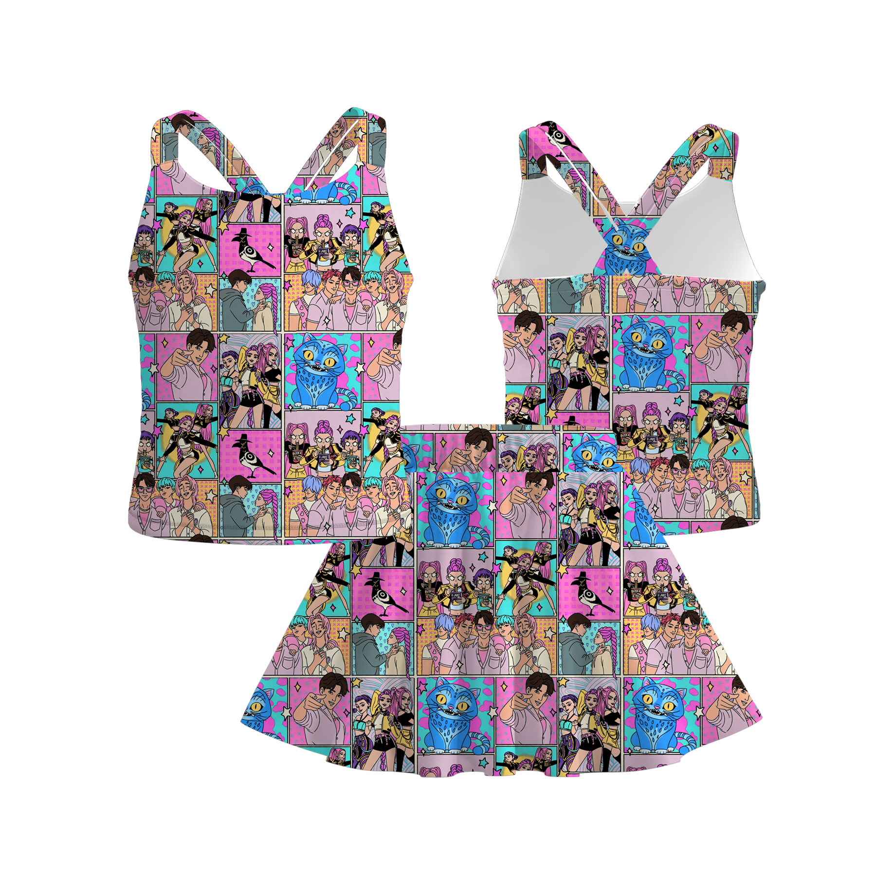 (Pre Order)Girls Spring&Summer Movie Character Print Skirt Set