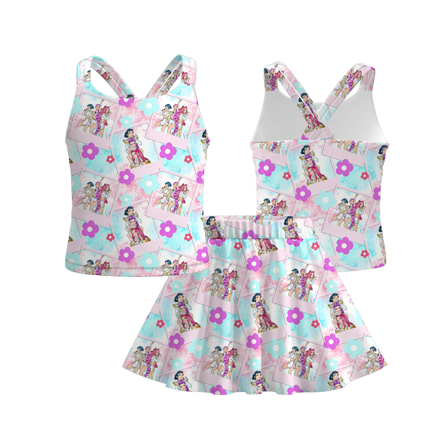 (Pre Order)Girls Spring&Summer Movie Character Print Skirt Set