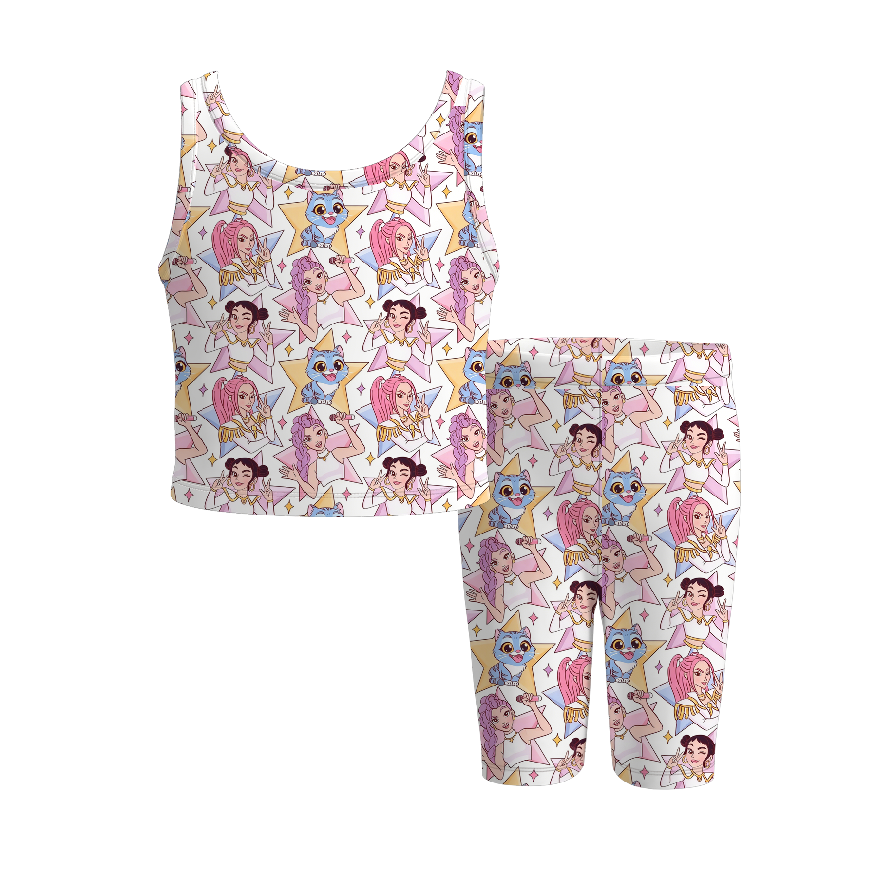 (Pre Order)Girls Spring&Summer Movie Character Print Capris Set