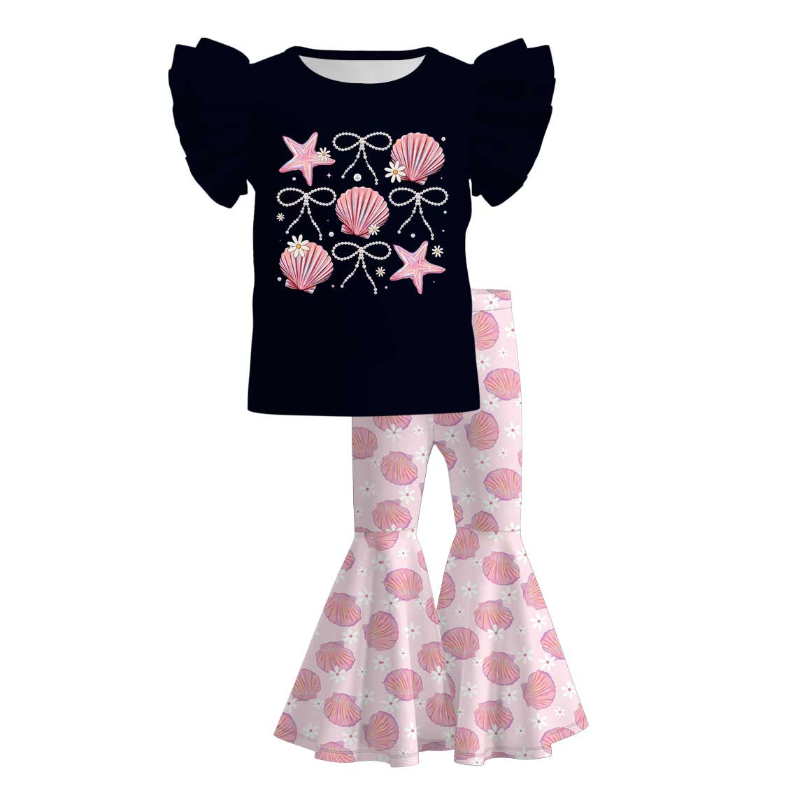(Pre Order)Girls Spring&Summer Seashell Print Outfit Set