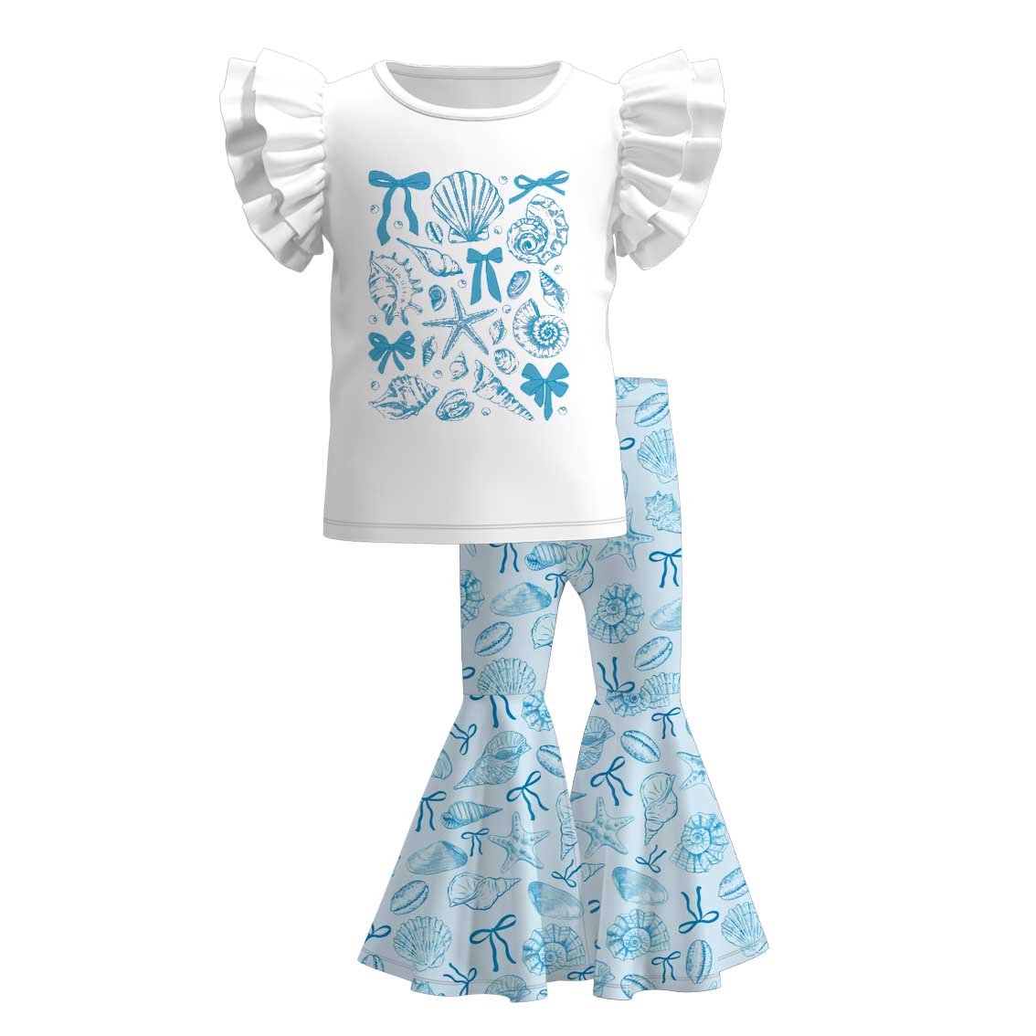(Pre Order)Girls Spring&Summer Seashell Print Outfit Set