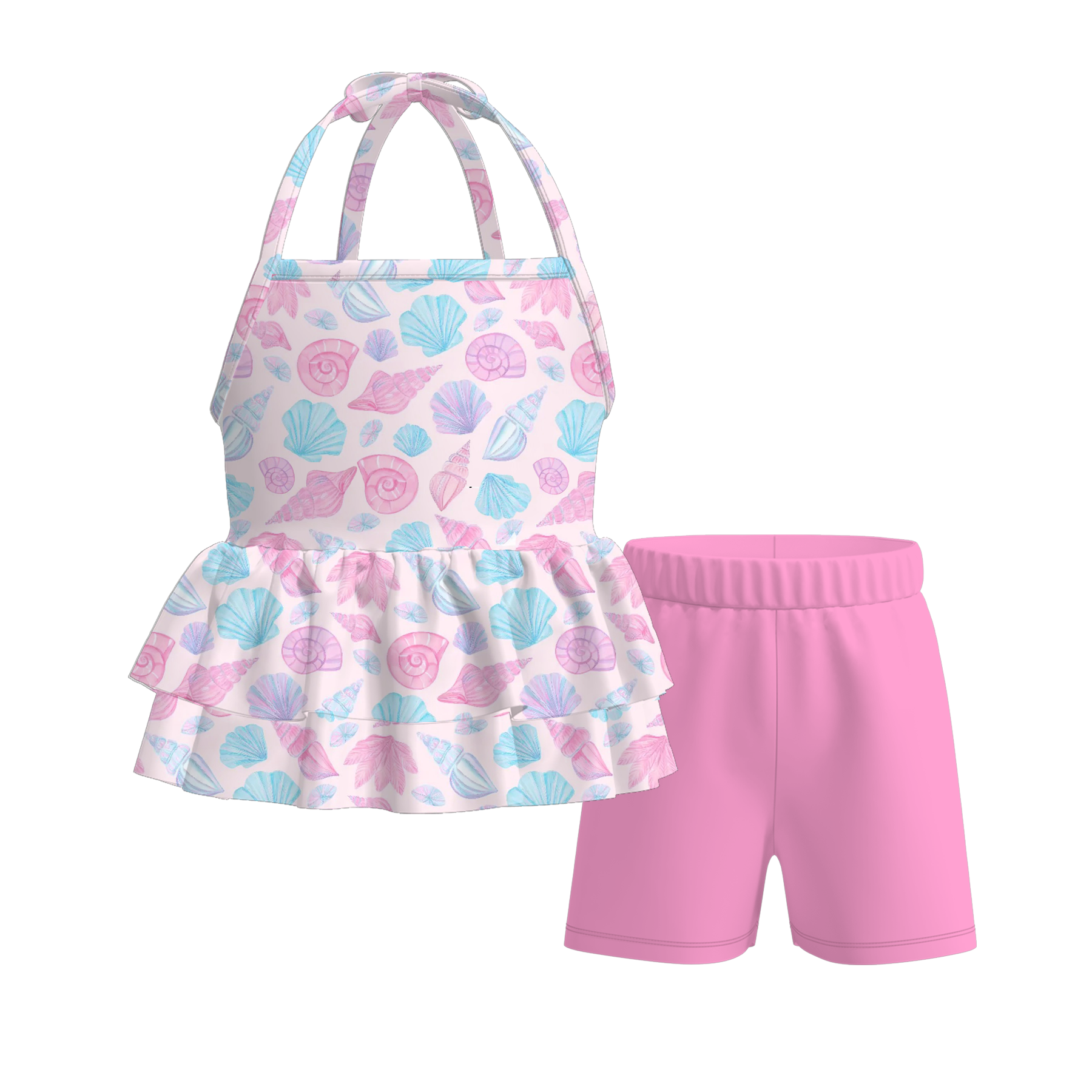 (Pre Order)Girls Spring&Summer Seashell Print Shorts Set