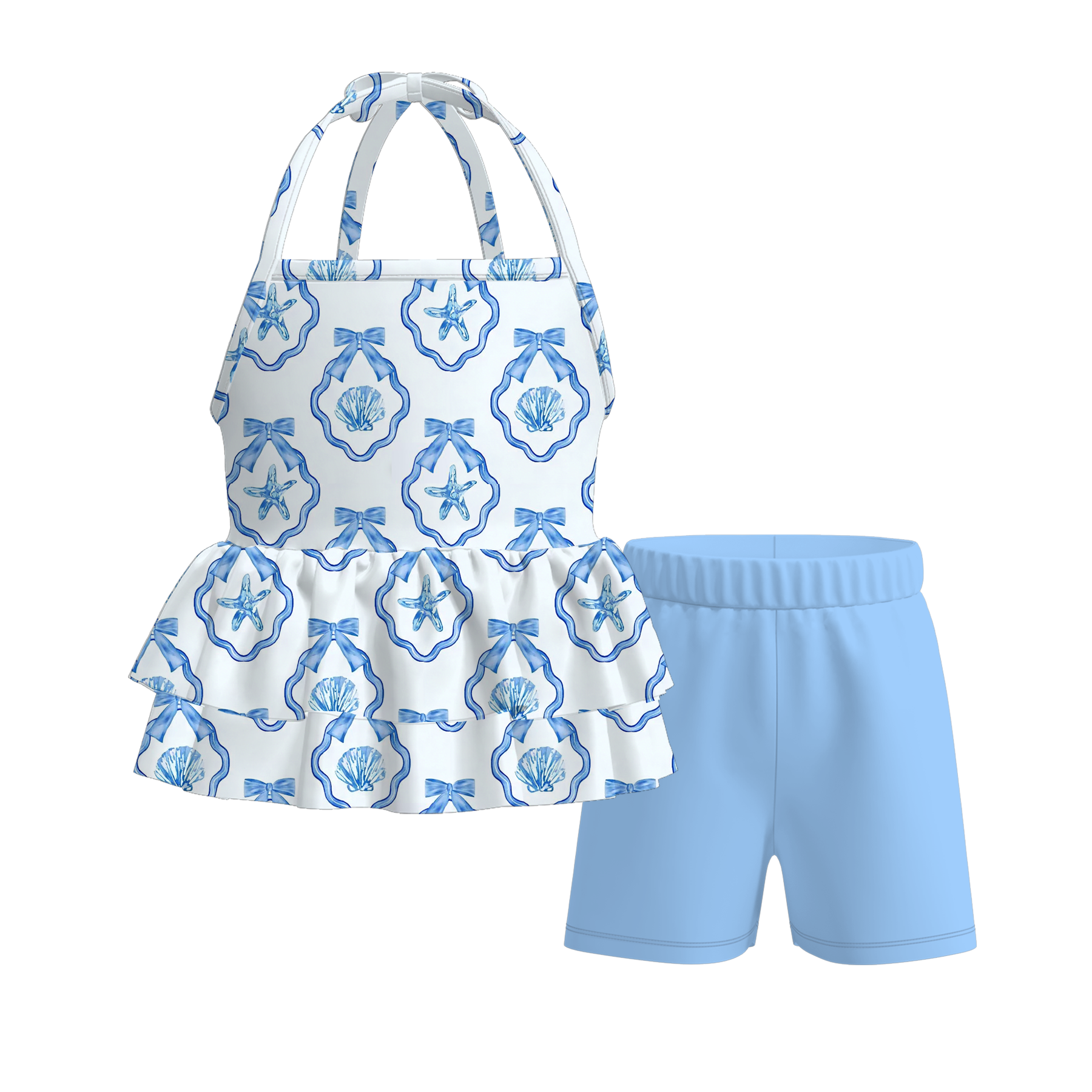 (Pre Order)Girls Spring&Summer Seashell Print Dress&Set
