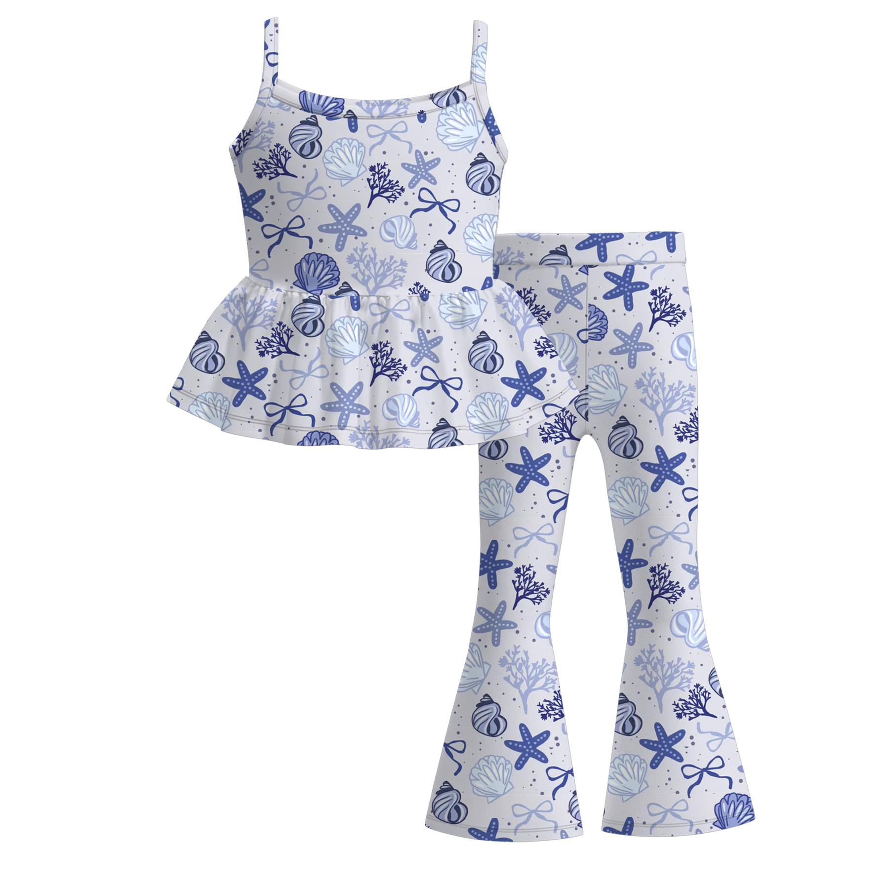 (Pre Order)Girls Spring&Summer Seashell Print Outfit Set