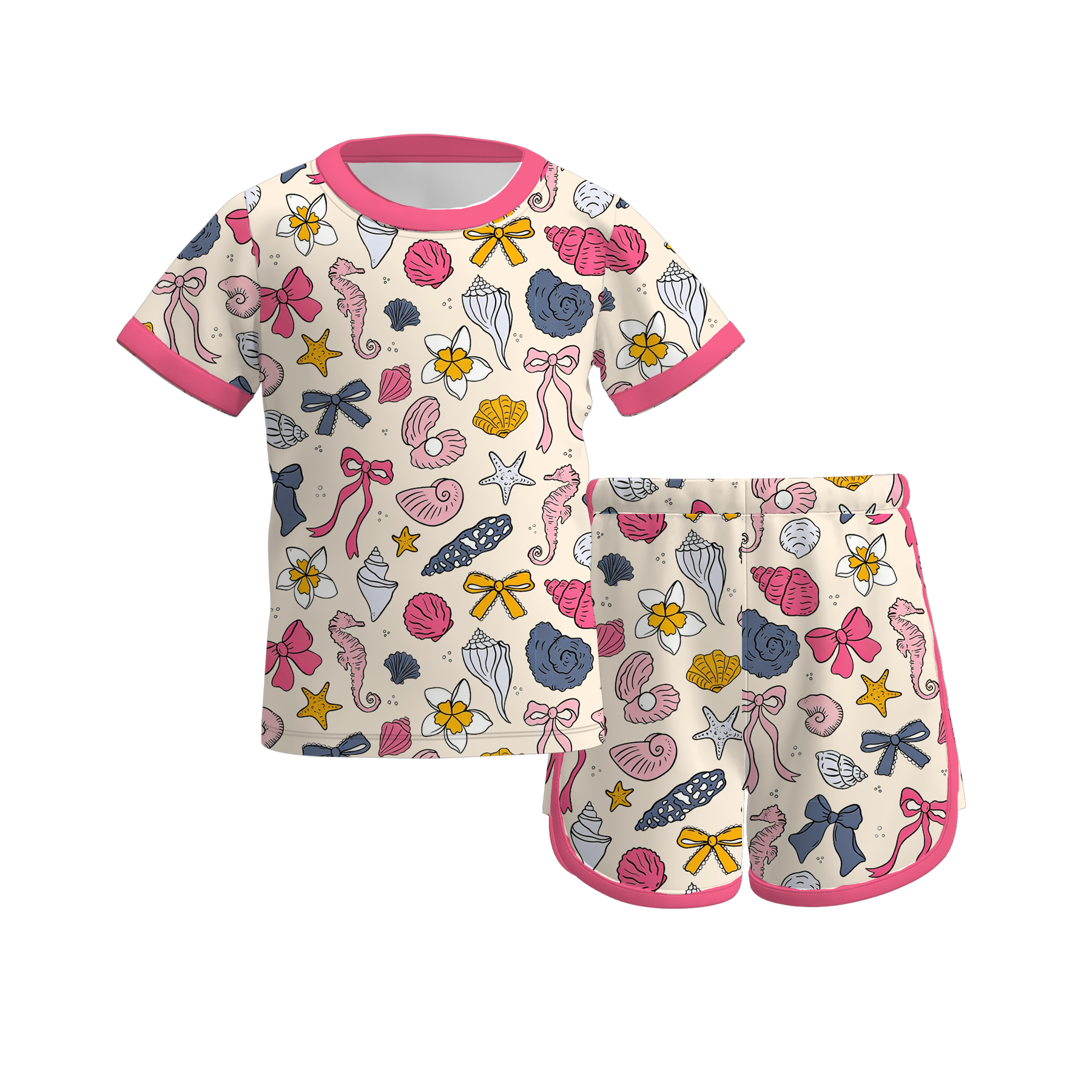 (Pre Order)Girls Spring&Summer Seashell Print Shorts Set