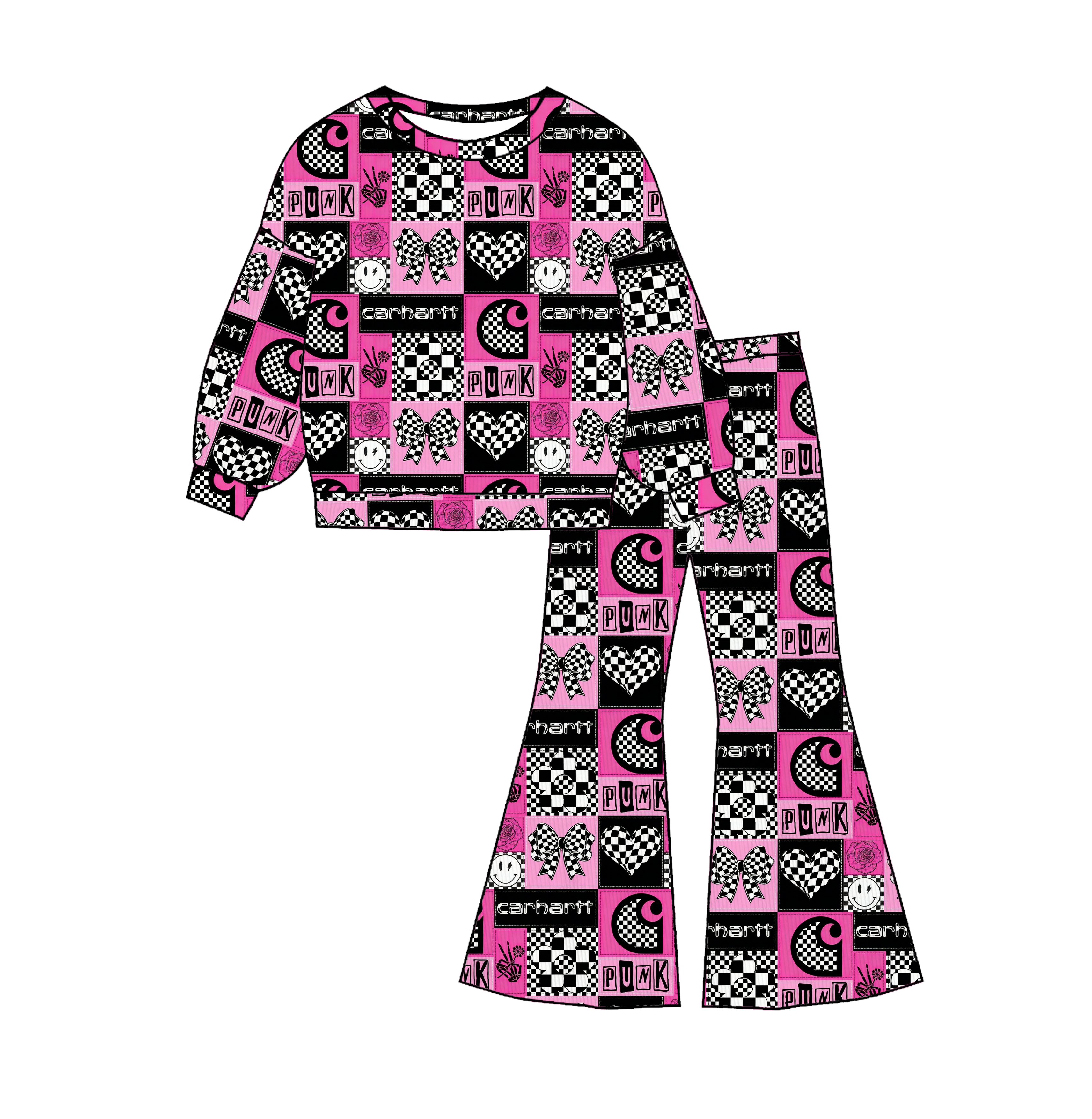 (Pre Order)Girls Spring&Summer Print Twill Sweatshirt Suit