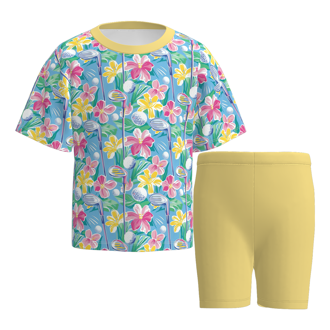 (Pre Order)Girls Spring&Summer Sports Print Cycling Trouser Set