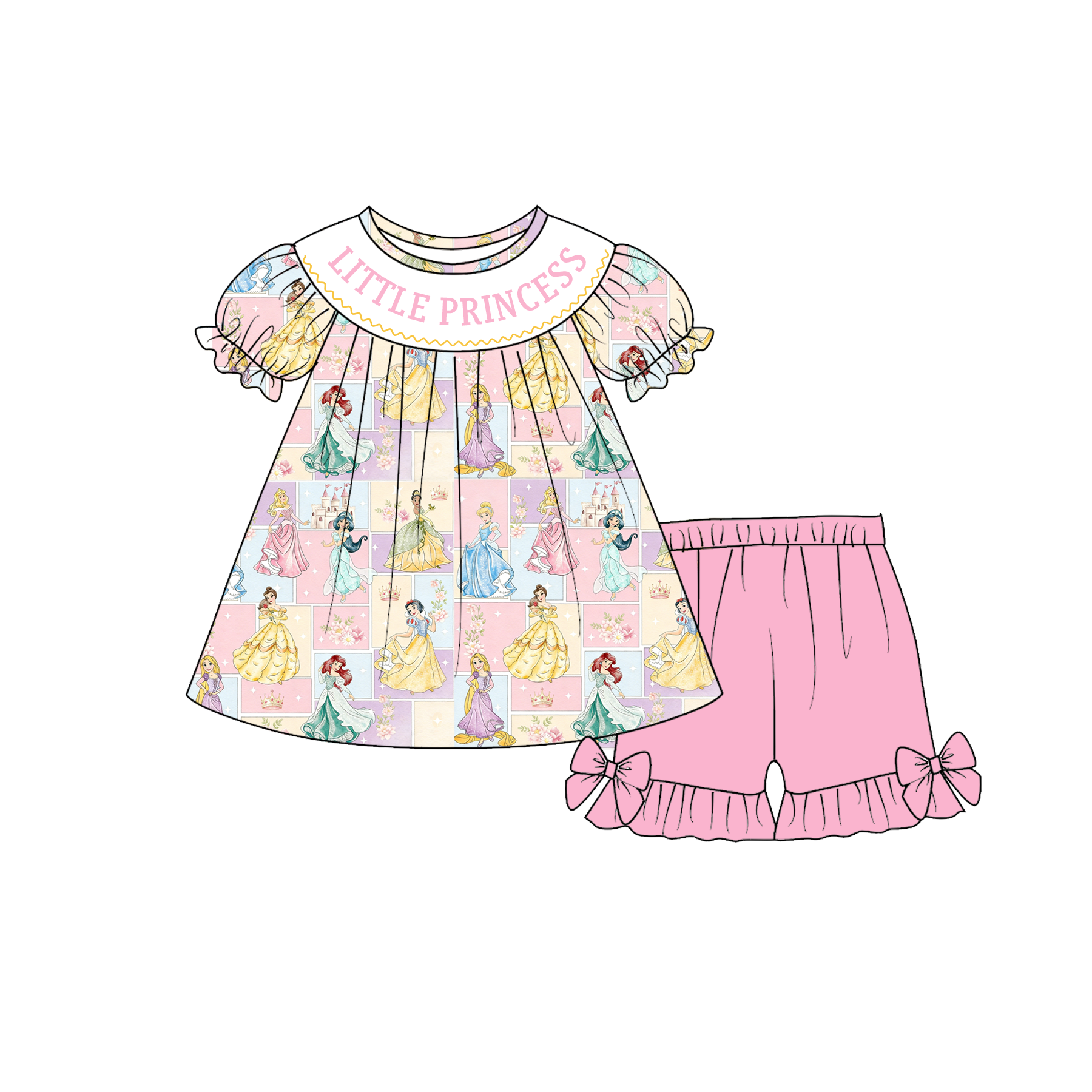 (Pre Order)Sisters Spring&Summer Princess Embroidery Smocked Shorts Set&Romper