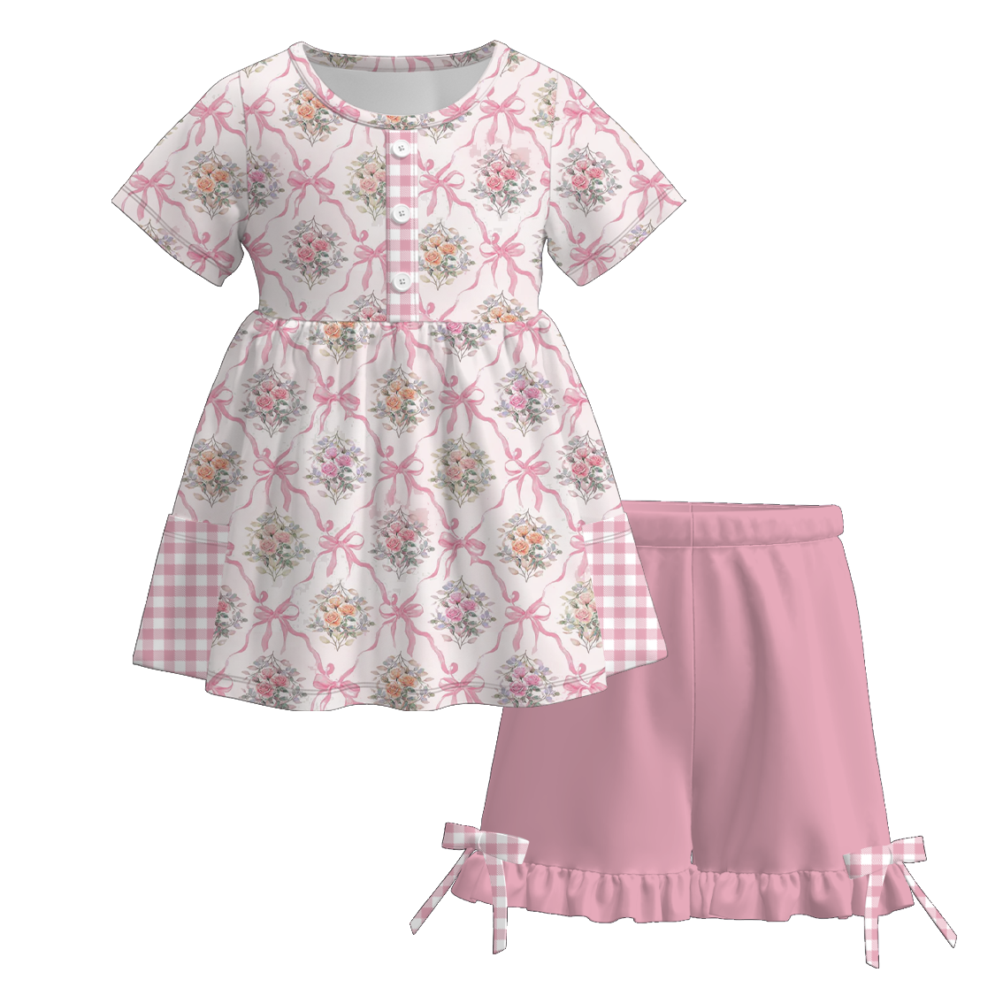(Pre Order)Girls Easter Bunny Print Shorts Set with Pockets