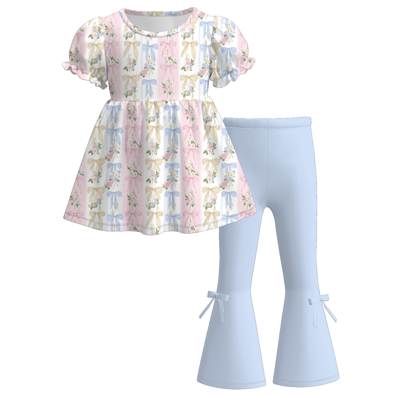 (Pre Order,Prepack Zone)Girls Spring&Summer Bow Print Set(Mix Size)