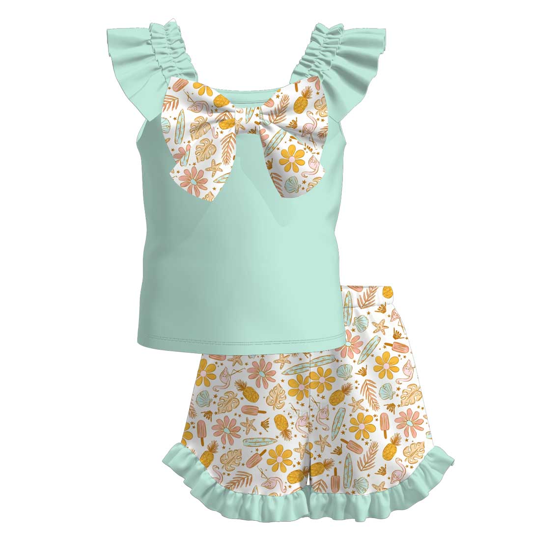 (Pre Order)Girls Spring&Summer Lemon Print Shorts Set