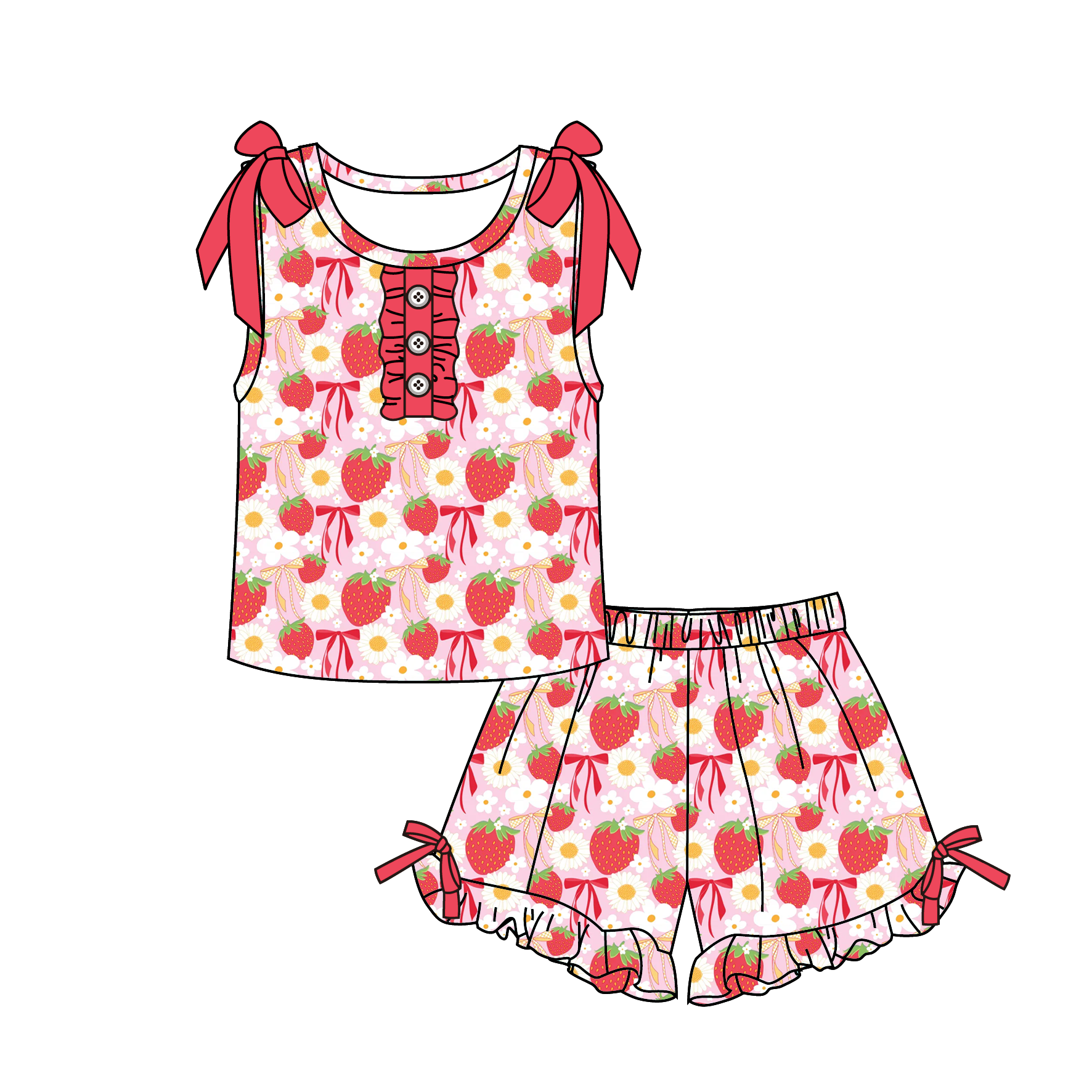 (Pre Order)Girls Spring&Summer Print Shorts Set