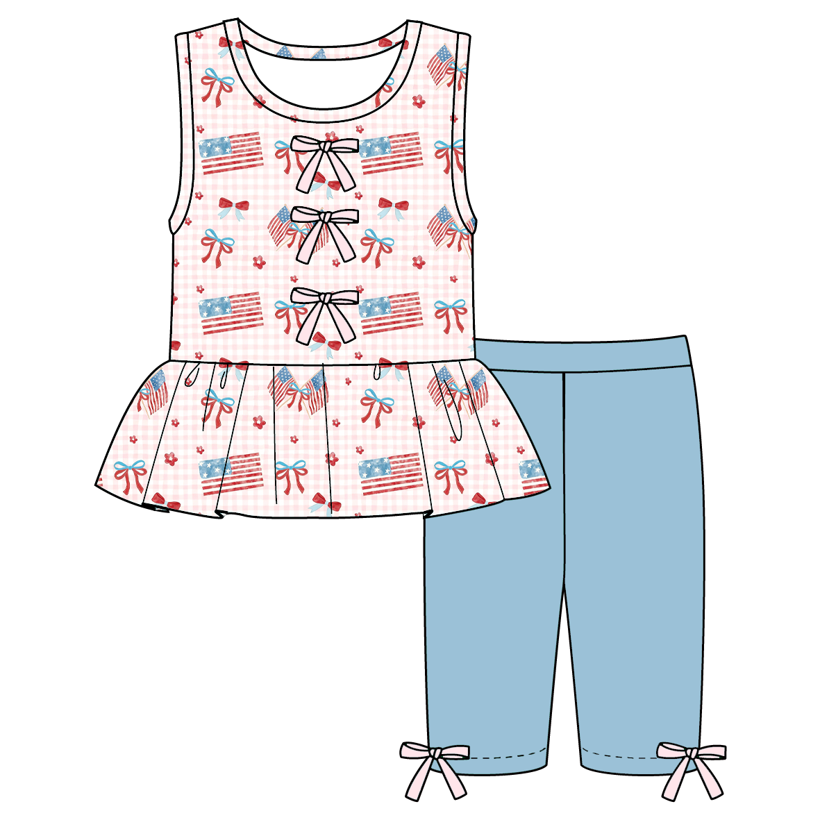 (Pre Order)Family Summer Patriotic Print Dress,Set&Romper