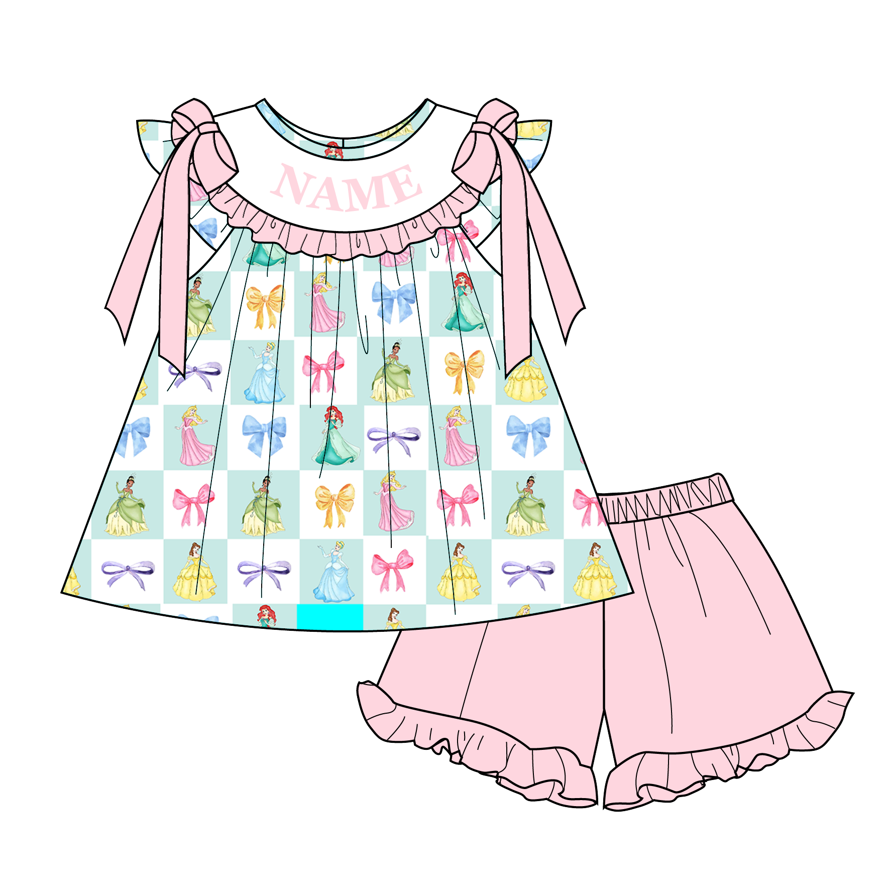 (Pre Order)Sisters Spring&Summer Princess Embroidery Smocked Dress,Set&Romper-Customized name