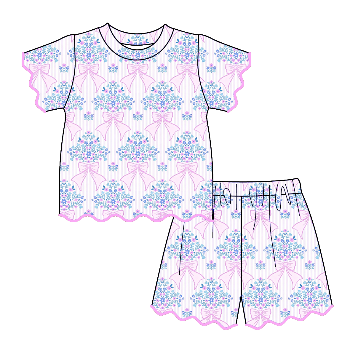 (Pre Order)Girls Spring & Summer Scallop Shorts Set