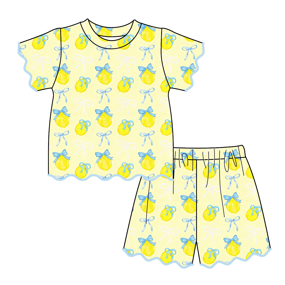 (Pre Order)Girls Spring & Summer Scallop Shorts Set