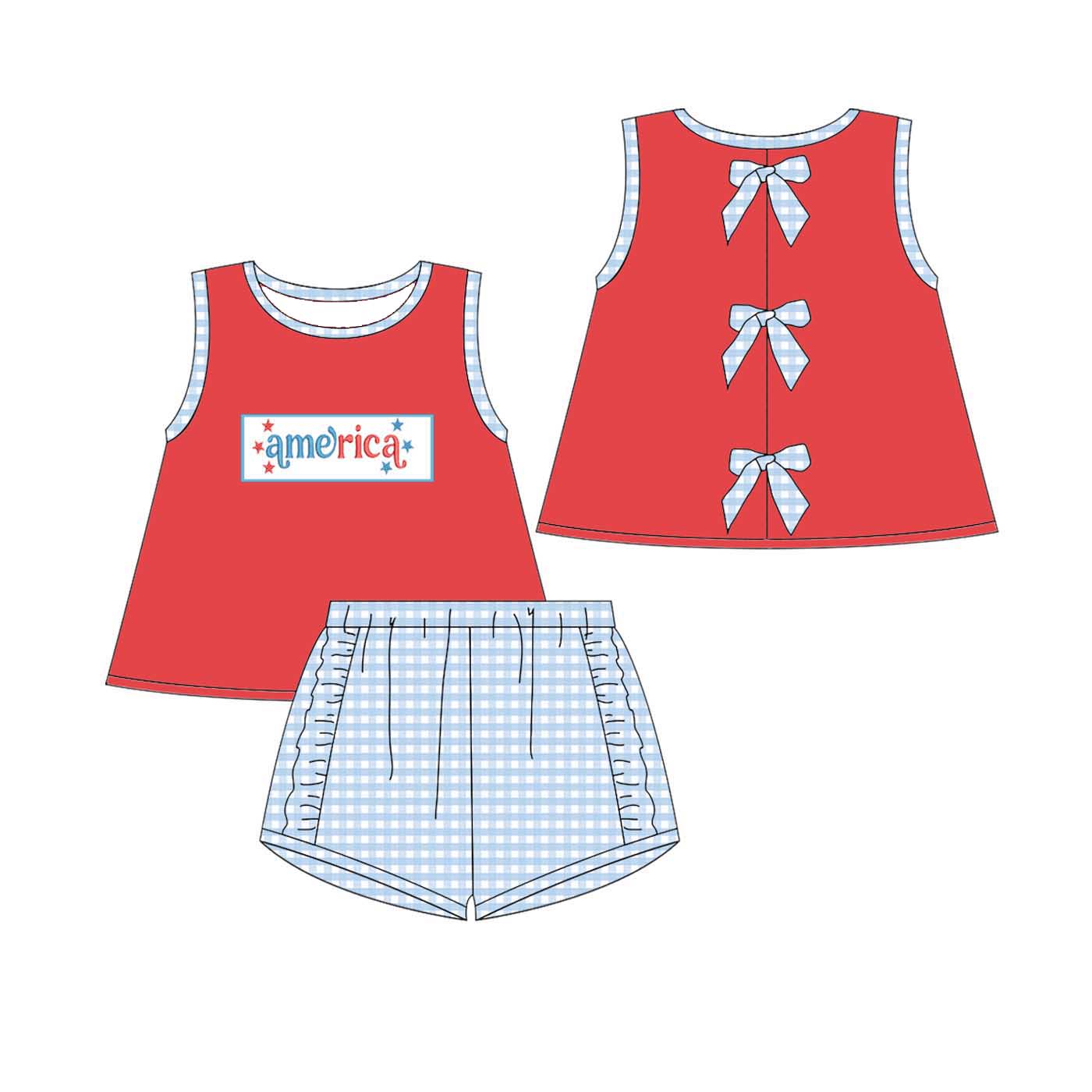 (Pre Order)Siblings Patriotic America Embroidery Smocked Set&Romper-Customized name