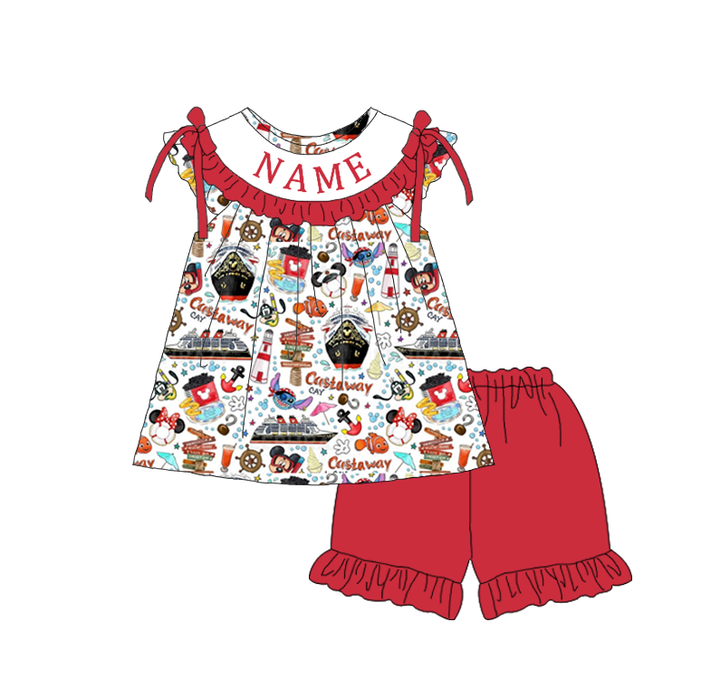 (Pre Order)Sisters Spring&Summer Cartoon Embroidery Smocked Dress,Set&Romper-Customized name