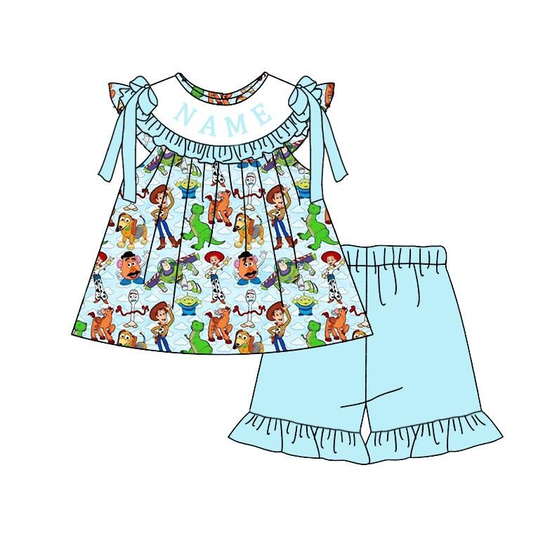 (Pre Order)Siblings Spring&Summer Cartoon Embroidery Smocked Dress,Set&Romper-Customized name
