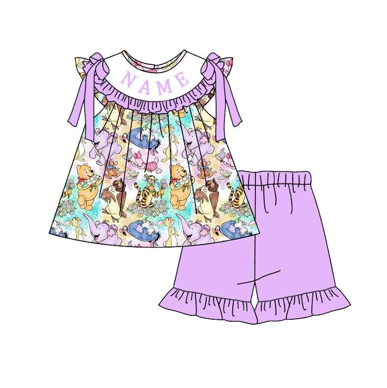 (Pre Order)Sisters Spring&Summer Cartoon Embroidery Smocked Dress,Set&Romper-Customized name