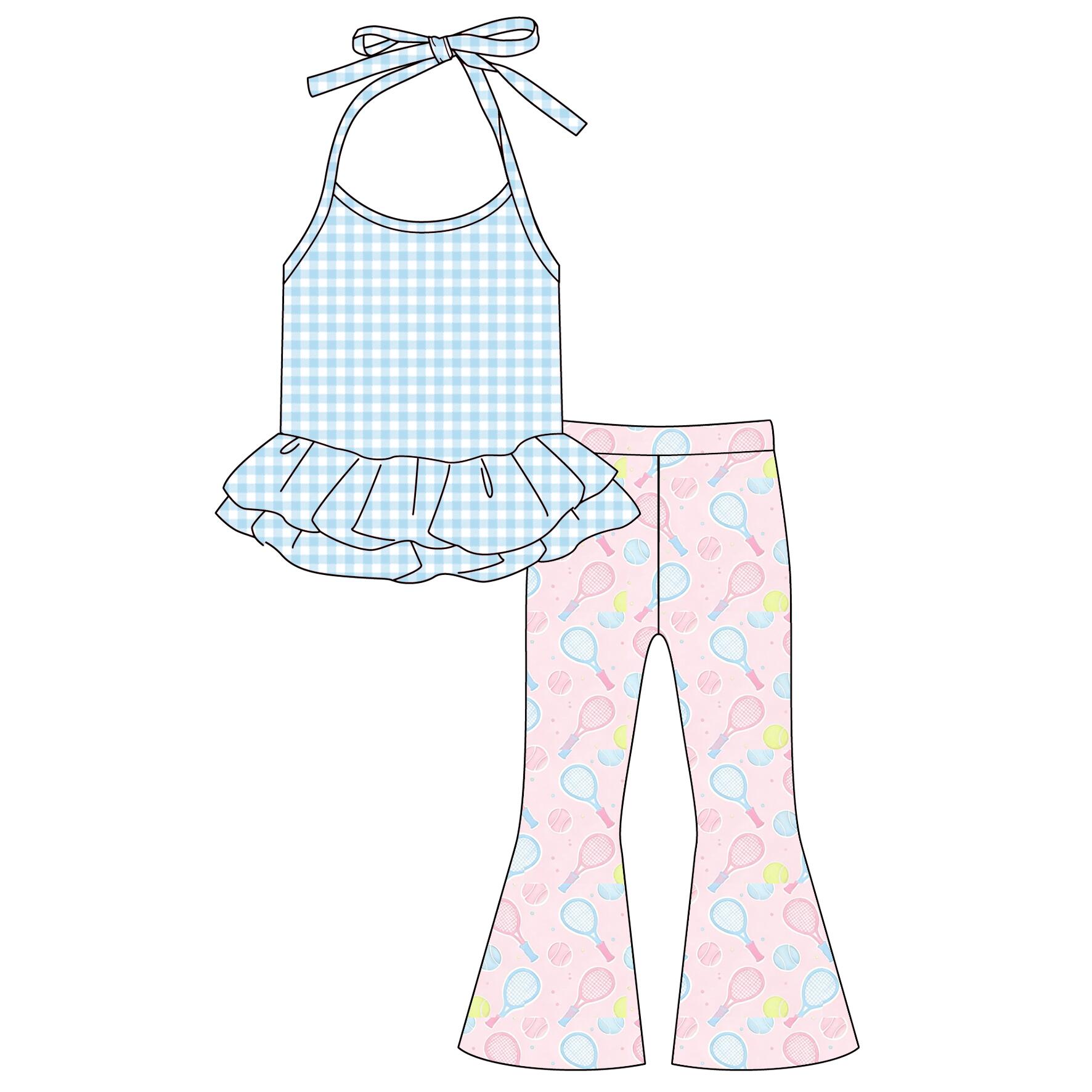 (Pre Order)Girls Spring&Summer Bow,Floral Print Outfit Set