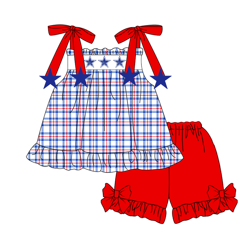 (Pre Order)Siblings Patriotic Embroidery Dress,Set&Romper-Customized name