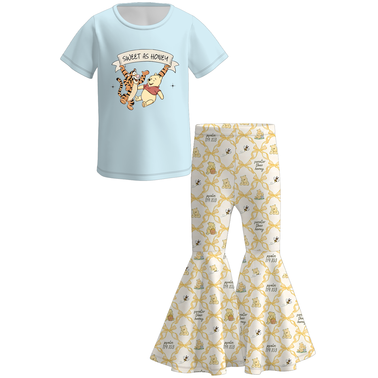 (Pre Order)Sisters Spring&Summer Cartoon Bear Print Dress,Set