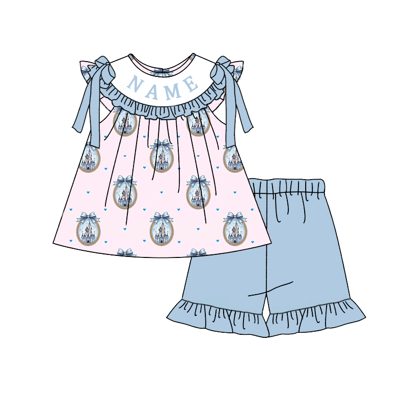 (Pre Order)Sisters Spring&Summer Castle Embroidery Smocked Dress,Set&Romper-Customized name