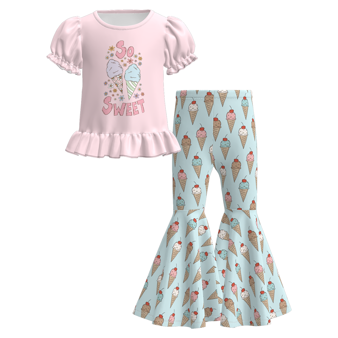 (Pre Order)Girls Spring&Summer Ice Cream Print Dress&Set