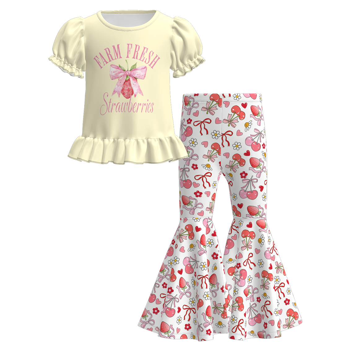 (Pre Order)Girls Spring&Summer Strawberry Print Dress&Set