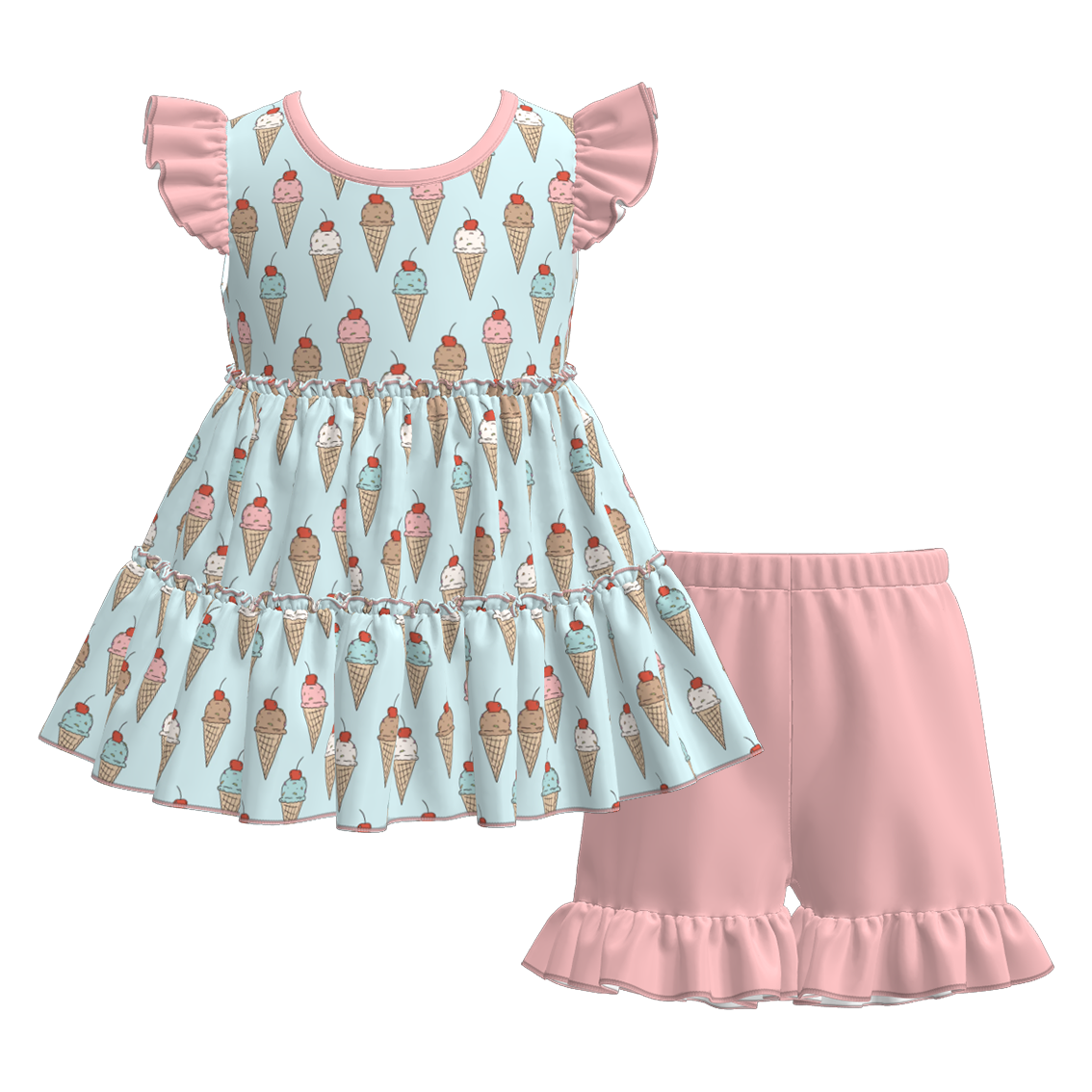 (Pre Order)Girls Spring&Summer Ice Cream Print Dress&Set