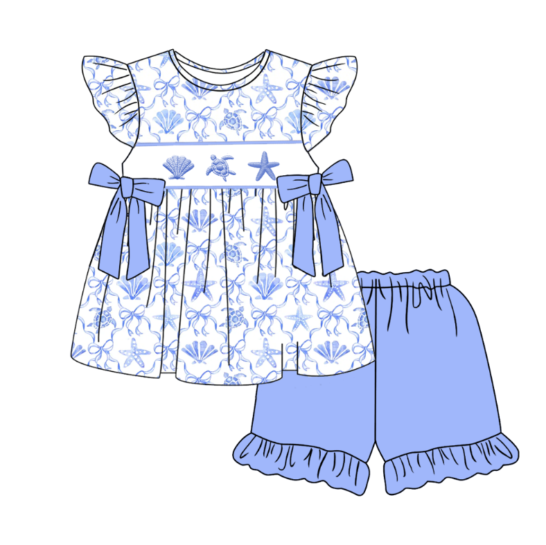 (Pre Order)Siblings Spring&Summer Seaside Embroidery Smocked Dress,Set&Romper