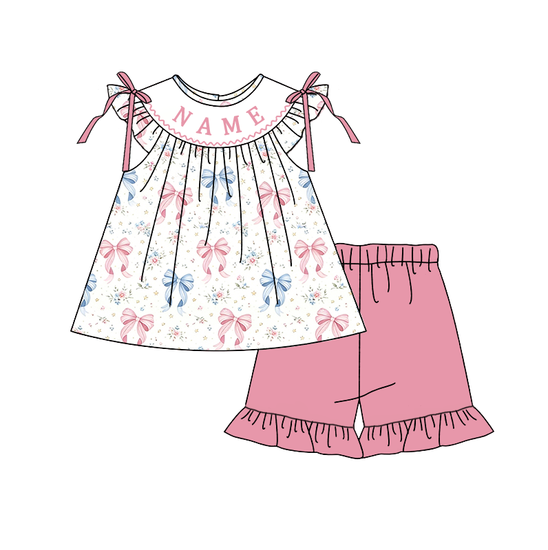 (Pre Order)Sisters Patriotic Embroidery Smocked Dress,Set&Romper-Customized name