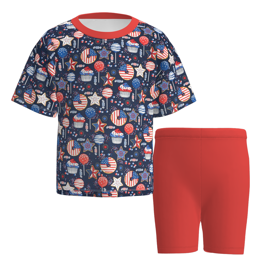 (Pre Order)Girls Patriotic Print Cycling Trouser Set