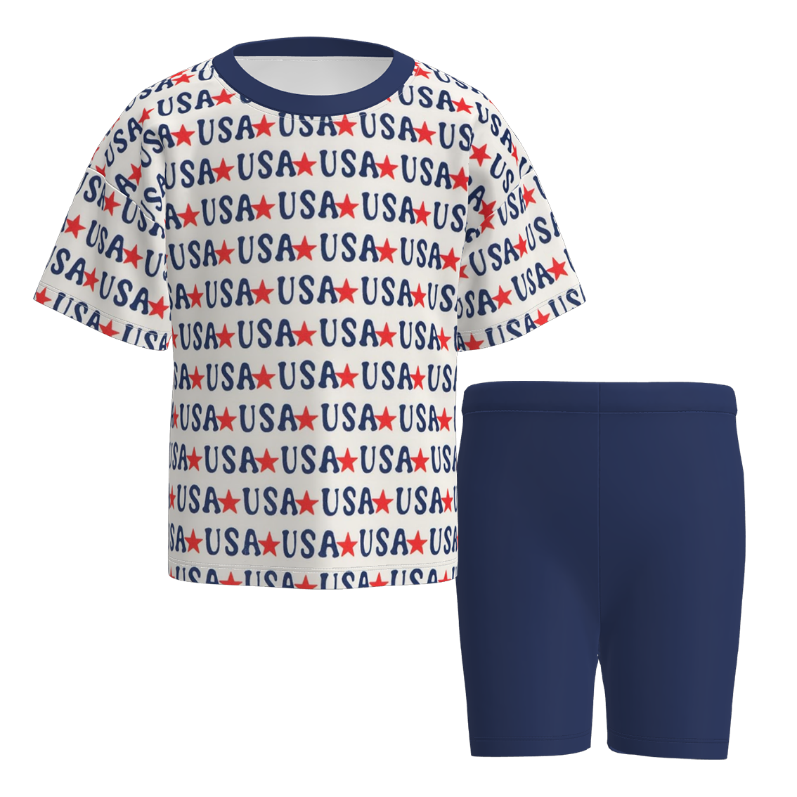 (Pre Order)Girls Patriotic Print Cycling Trouser Set