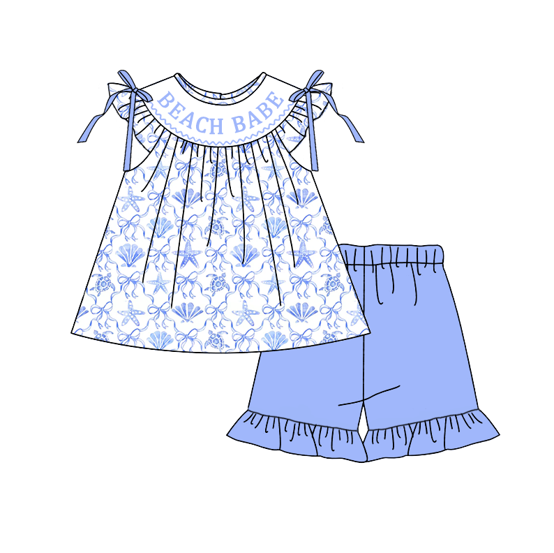(Pre Order)Sisters Spring&Summer Seaside Embroidery Smocked Dress,Set&Romper-Customized name